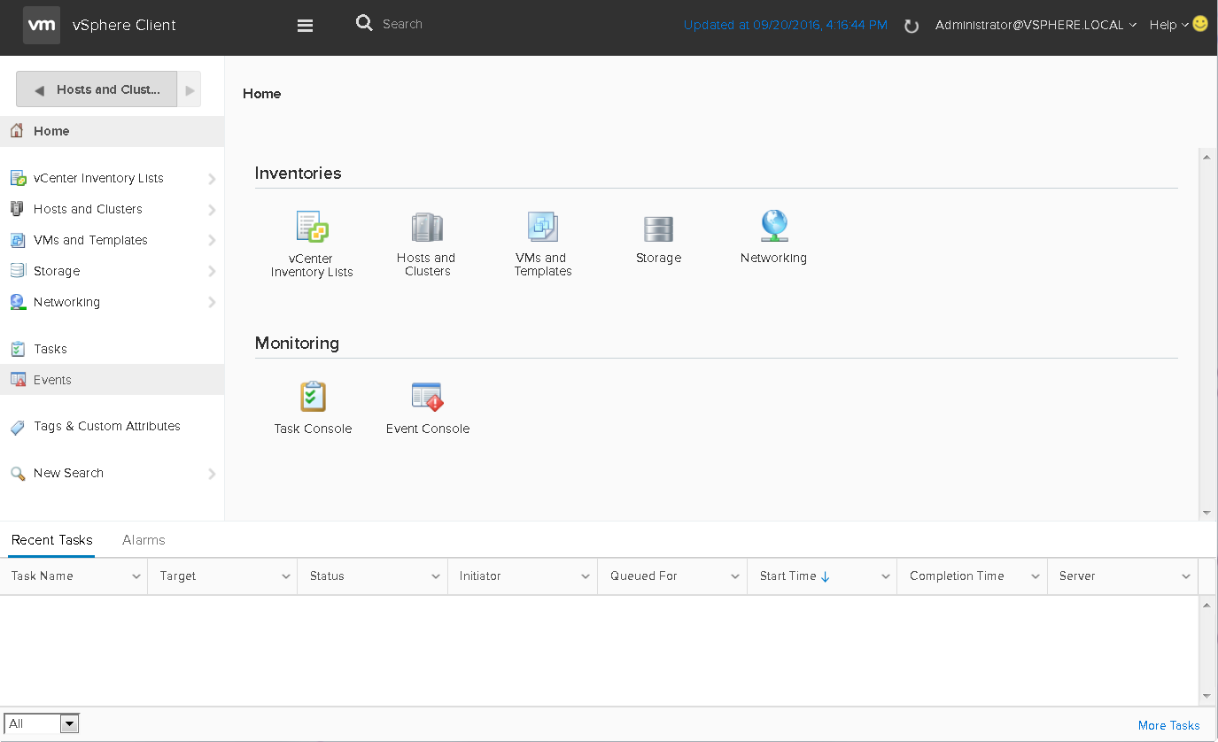 The user interface layer of the vSphere HTML5 Web Client in a Web browser.